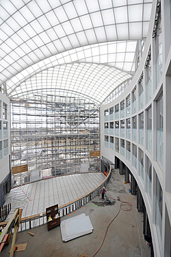 interior construction looking toward the roof structure, Institute of Peace, Washington DC
